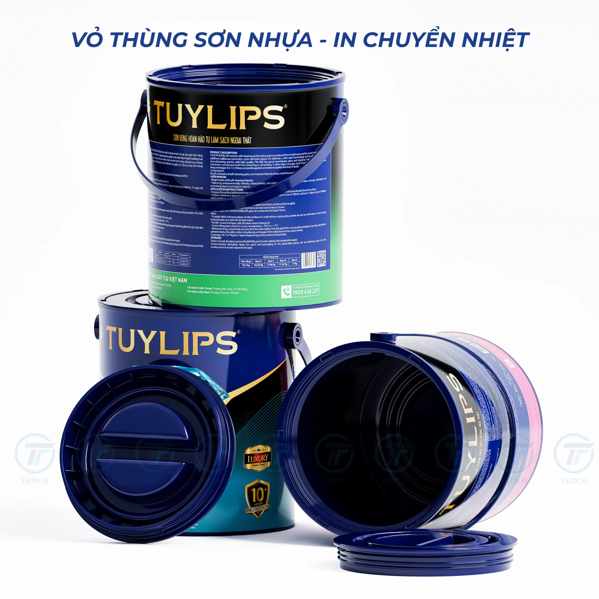Vỏ thùng sơn nhựa Tatico mẫu độc quyền in chuyển nhiệt